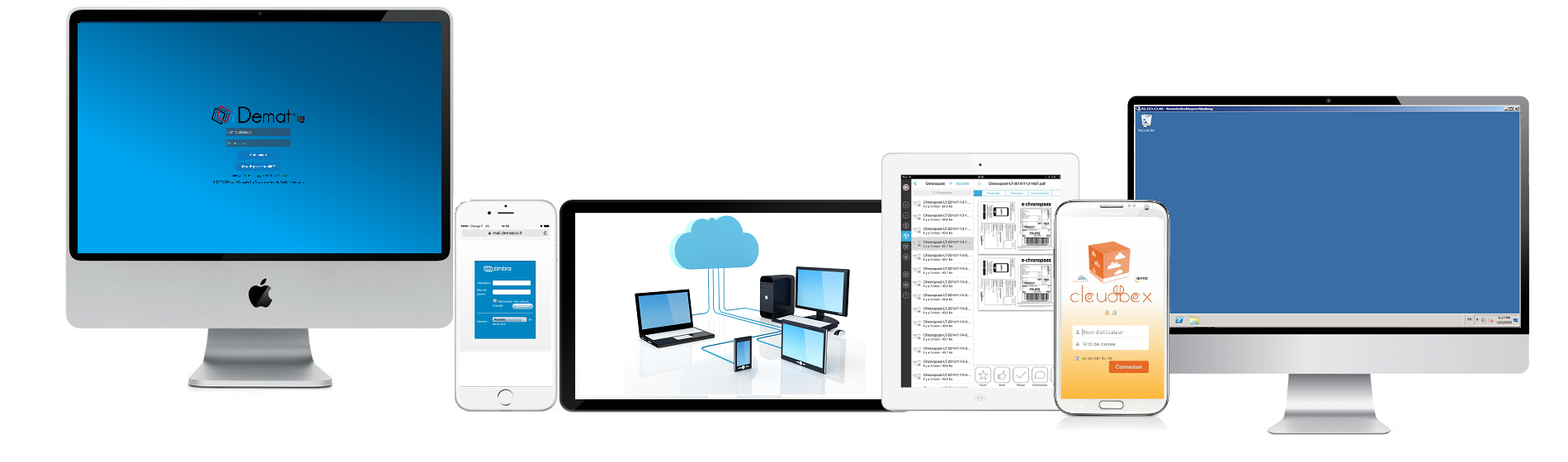 Solutions iDemat accessibles sur tous vos appareils : Demat, Zimbra, Chronopost, CloudBox